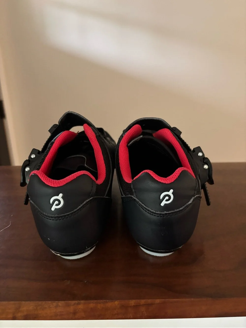 Peloton Black Cycling Shoes with Red Lining and White Accent SIZE 39